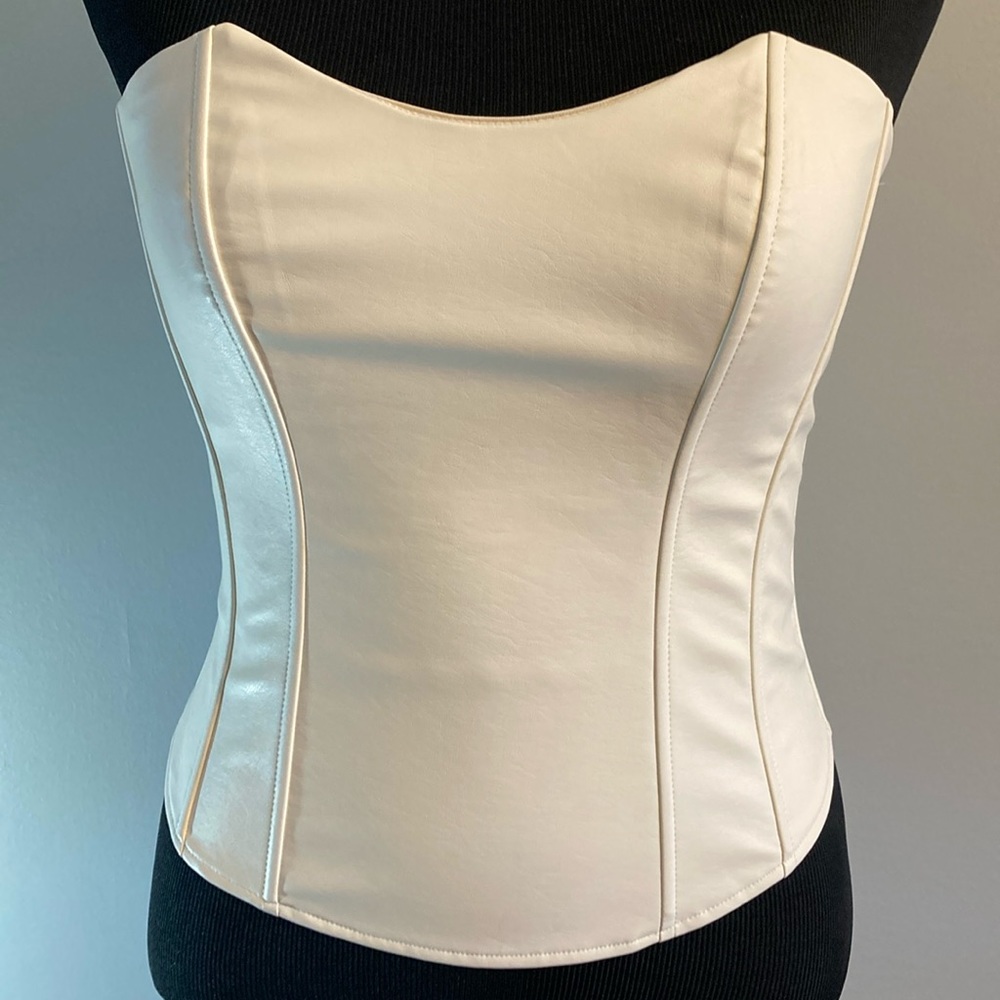 PU/faux leather ivory corset top
